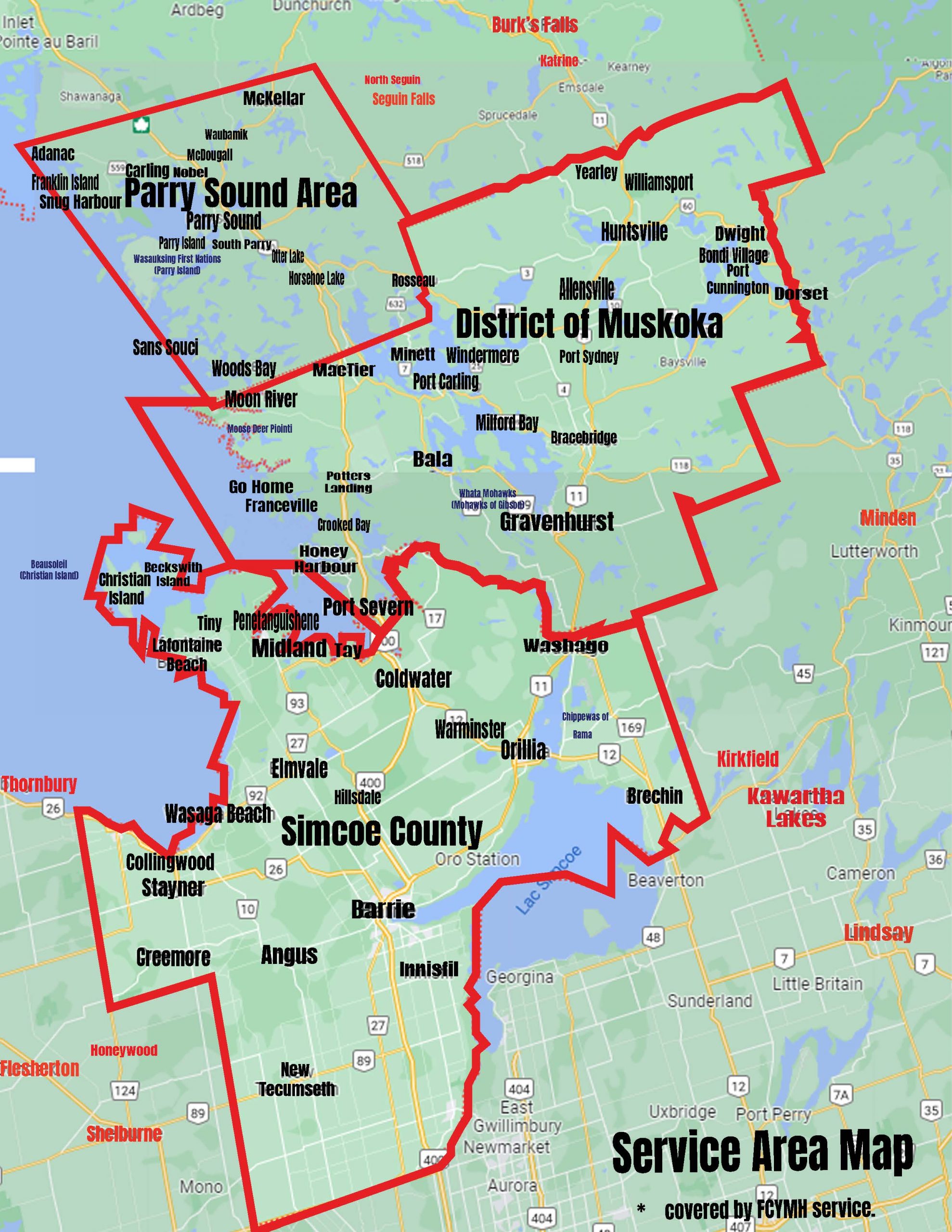 The map of FCYMHP's service area.