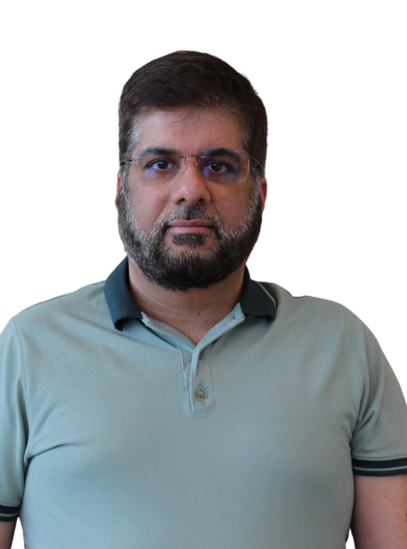 Dr. Raheel Shahid smiling in front of white background.